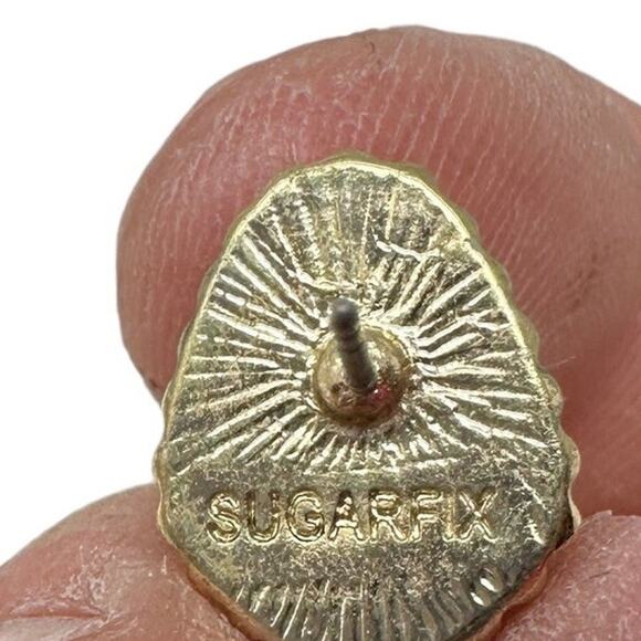 Sugarfix Druzy Drop Earrings Black Oval Shaped Gold Tone Hardware - Picture 2 of 2